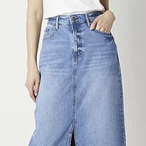 A.N.A. Women's High Rise Long Denim Maxi Skirt Medium Wash Front Slit Size 6P